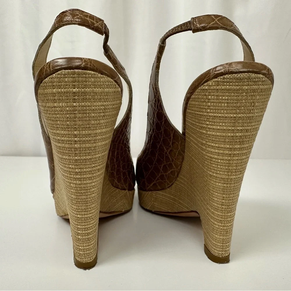 Oscar de la Renta Genuine Crocodile Peep Toe Platform Sandals Sz 7.5